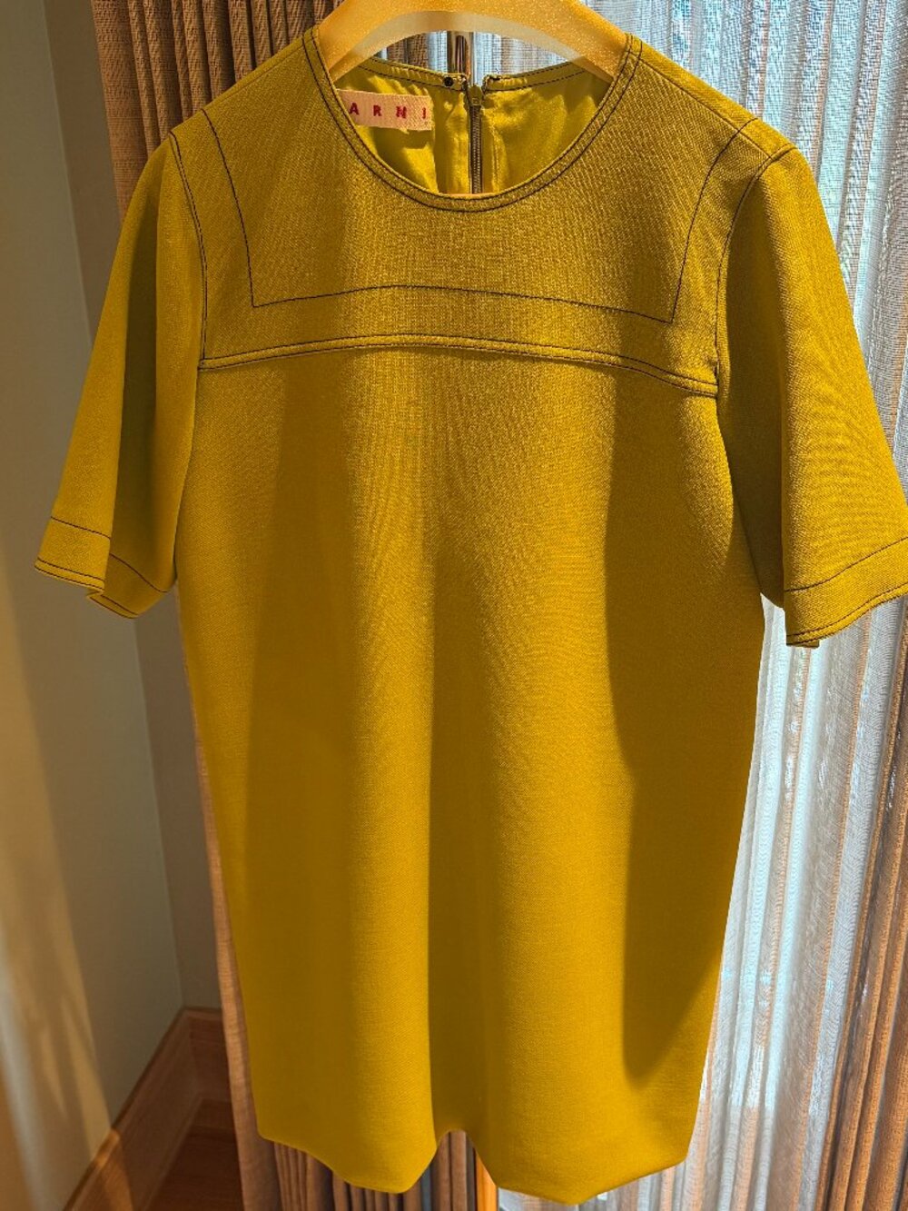 MARNI Chartreuse Green Virgin Wool Twill Sheath Knee Length Dress
